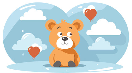 Cartoon bear with thought bubble flat vector 