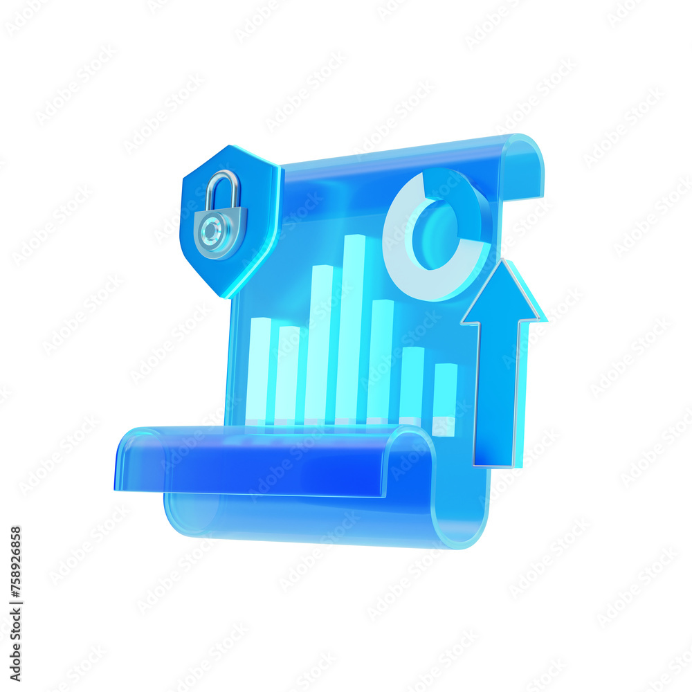 Poster data analysis 3d image and cyber security padlock icon