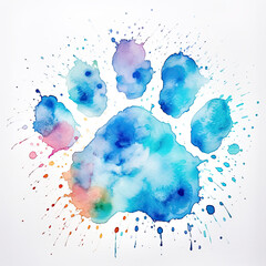 Watercolor paw print painting Isolated on white background - obrazy, fototapety, plakaty