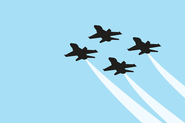 Illustration of silhouettes of parade airplanes, a group of airplanes in the sky.