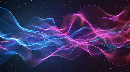 transparent pink and blue thin waves on the dark background