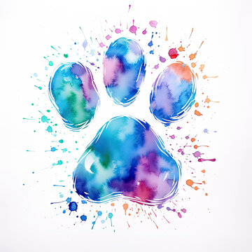 Watercolor paw print painting Isolated on white background