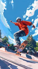 Poster Skateboarder in Action on Vibrant Ramp © Pornphan