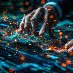 3d illustration of hand touch gesture on futuristic technology design element represent multitouch technology