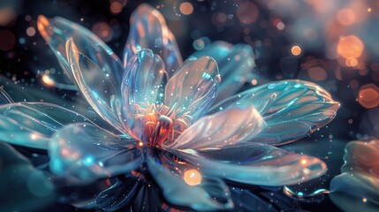 A bloom with petals of sheer crystal reflecting the universe within its core
