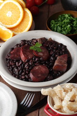 brazilian food , feijoada, sausage, beans