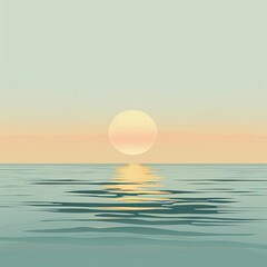 A minimalist representation of a calm mind illustrated by a tranquil sea at dawn