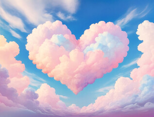 Clouds in the sky in the shape of white and pink hearts, love concept Valentine's day heart, sky, blue, nature, clouds, love, background, shape, love, outdoor, weather, day, romantic.