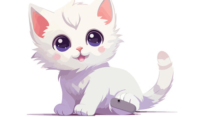 A White Kitten with a cellphone flat vector 