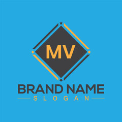 Initial MV letter logo design with creative square symbol