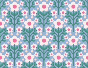 Modern cute floral art deco seamless pattern. Vector damask illustration with leaves. Decorative botanical background. - 758929603