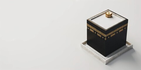 kaaba miniature and copy space on white background, design for card, banner, poster, decoration, 3d render, 3d illustration
