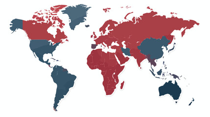 Fototapeta na wymiar Asia continent in world map flat vector 