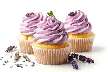 violet lavender cupcakes, purple buttercream - obrazy, fototapety, plakaty