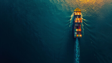 Aerial view of a vast cargo ship loaded with containers, showcasing the global scale of sea freight and the pivotal role it plays in connecting economies and facilitating international trade