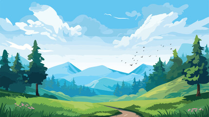 nature rocky mountain forest flat vector 