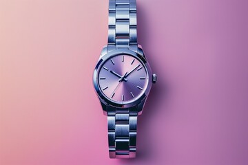 A classic watch against a soft peach to lavender pastel gradient, highlighting simplicity amidst...