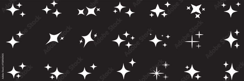 Poster white sparkles symbols vector. set of l vector stars sparkle icon. bright firework, decoration twink