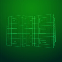 Architecture building. Modern house plan. Wireframe low poly mesh.
