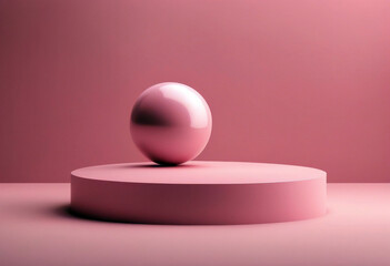 Minimal mockup concept for product presentation. Pink podium on pink sphere