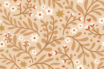 Vector pattern with simple cute flowers. Liberty seamless background. Trendy colors illustration for fashion textile. - 758931407