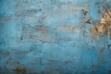 A blue wall with a rusted surface and a fire hydrant. Suitable for urban background - obrazy, fototapety, plakaty