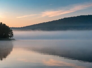 Obraz premium Dawn over a fog covered lake