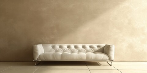 Modern laconic minimalist living room interior in neutral colors with a white sofa, pillows and empty walls with copyspace	 - obrazy, fototapety, plakaty