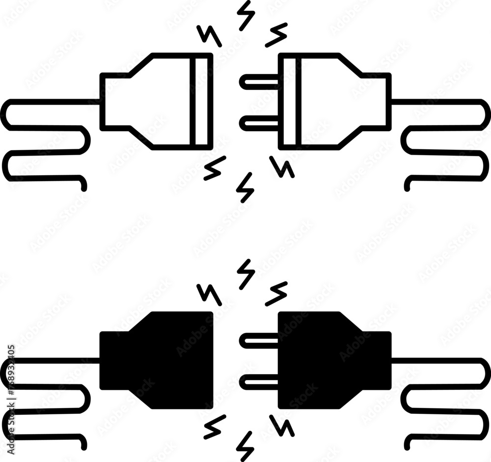 Poster icons error not found. 404. black and white vector icons. disconnected electrical socket and plug. d