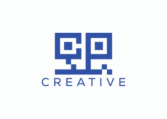 Creative and minimal letter cp qr code logo vector template