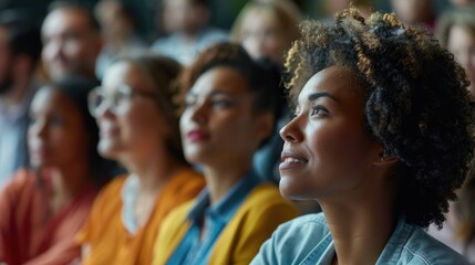 Fototapeta premium Group of people sitting in front of a crowd, suitable for business presentations