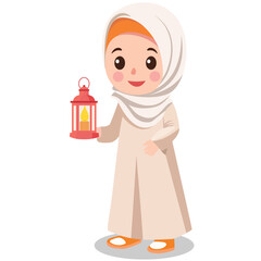 cute Muslim kids hold lantern