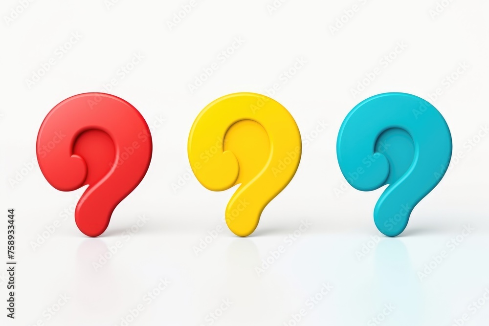 Poster three question marks in different colors on a white background. suitable for educational or business