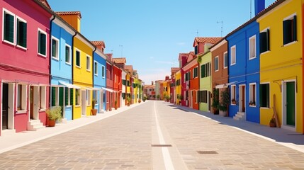 Fototapeta premium Vibrant buildings along a narrow street. Suitable for travel brochures