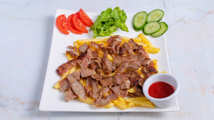 Pilaf doner kebab on plate