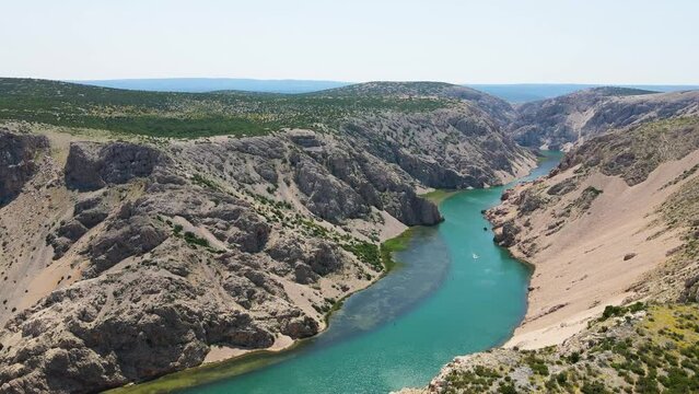 Aerial view of Zrmanja canyon and river in Jasenice, Croatia.