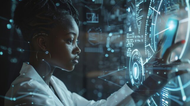 Woman using advanced technology with a hologram