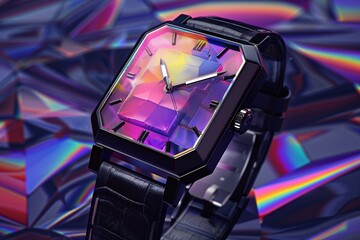A contemporary watch against a canvas of emotive digital abstraction, blending precision with emotional depth. - obrazy, fototapety, plakaty