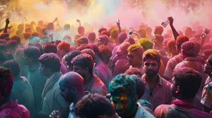 multi color holi colors over the crowd
