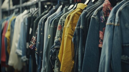 A row of jackets hanging on a rack, ideal for fashion or retail concepts