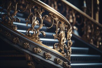 Close up of a metal railing on a staircase. Suitable for architectural and interior design projects