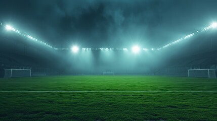Illuminated american football stadium with projectors at night. Sports background concept