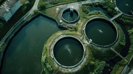 Several water tanks seen from above, suitable for environmental or industrial concepts
