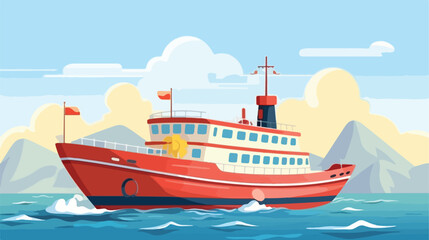 Naklejka na ściany i meble Cartoon scene with happy ferryboat cruiser illustration