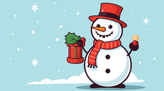 Cartoon snowman with present with speech bubble