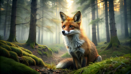 Fox in a Serene Forest.