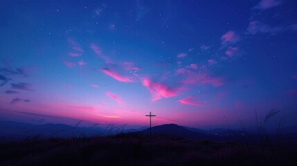Awe-inspiring photograph of a cross against the hues of a twilight sky, invoking a sense of reverence and spiritual reflection.