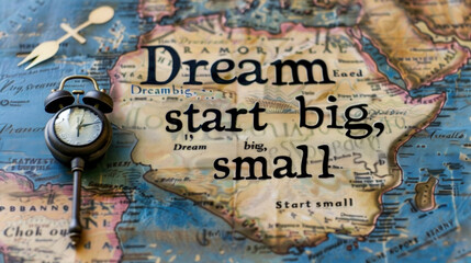 Dream big, start small. Map laid out with a compass and key, essential tools for navigation and locating specific points of interest on the map