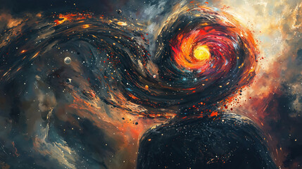 Fototapeta premium This striking image artfully combines a spiral galaxy with a blazing starry background, evoking a sense of motion and space