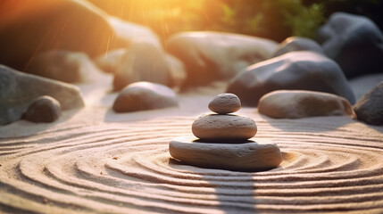 Tranquil Zen Stones Resting on Sand Beach